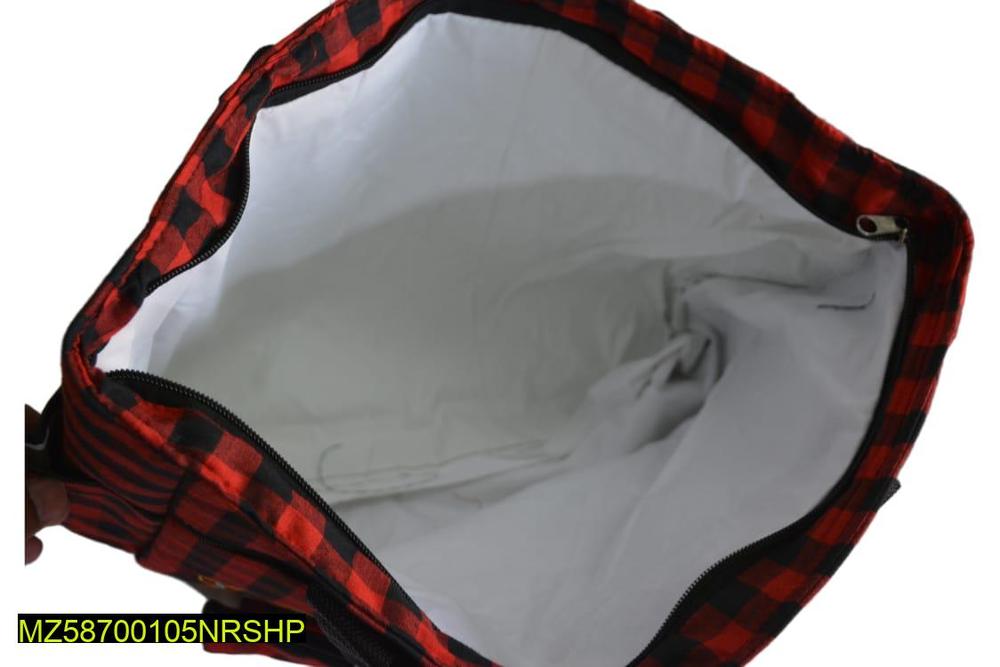 Red Plaid Baby Diaper Bag with Adjustable Strap