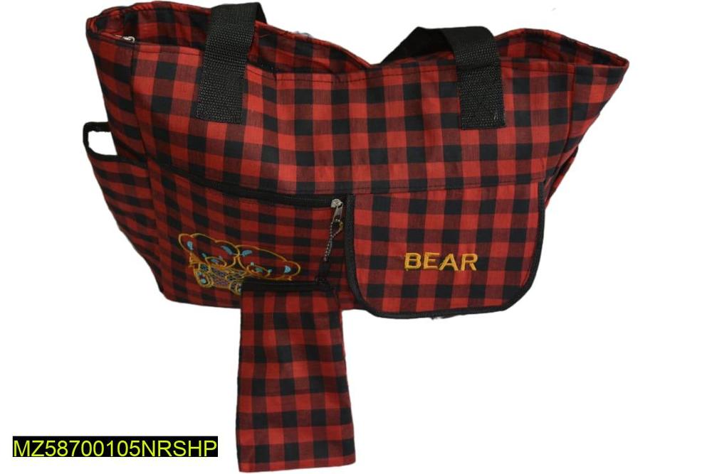 Red Plaid Baby Diaper Bag with Adjustable Strap