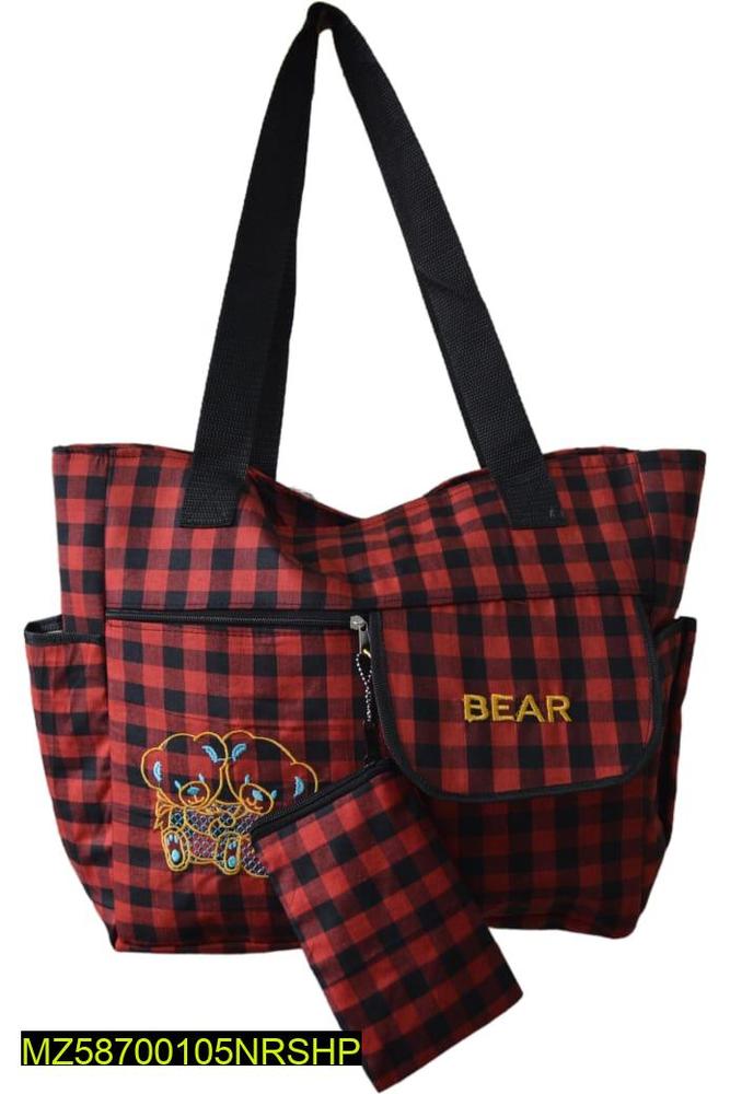 Red Plaid Baby Diaper Bag with Adjustable Strap