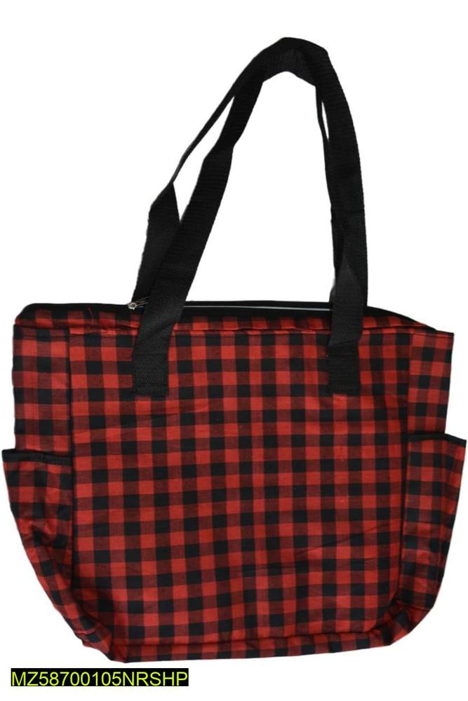 Red Plaid Baby Diaper Bag with Adjustable Strap