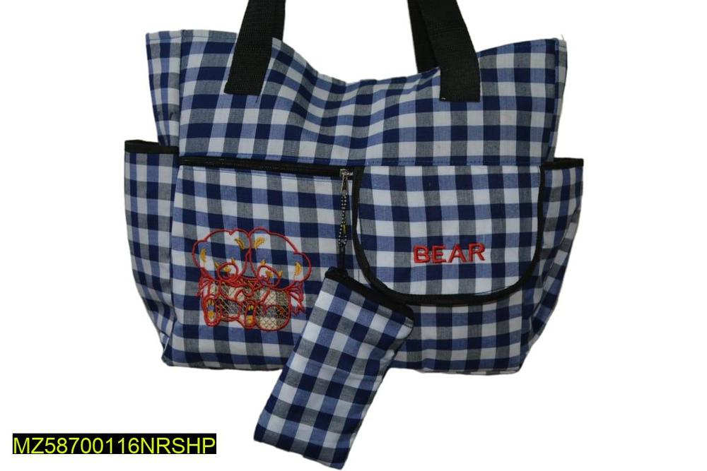 Baby Diapers Bag Blue Checkered Oxford Fabric