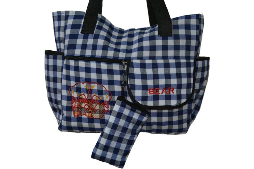 Baby Diapers Bag Blue Checkered Oxford Fabric