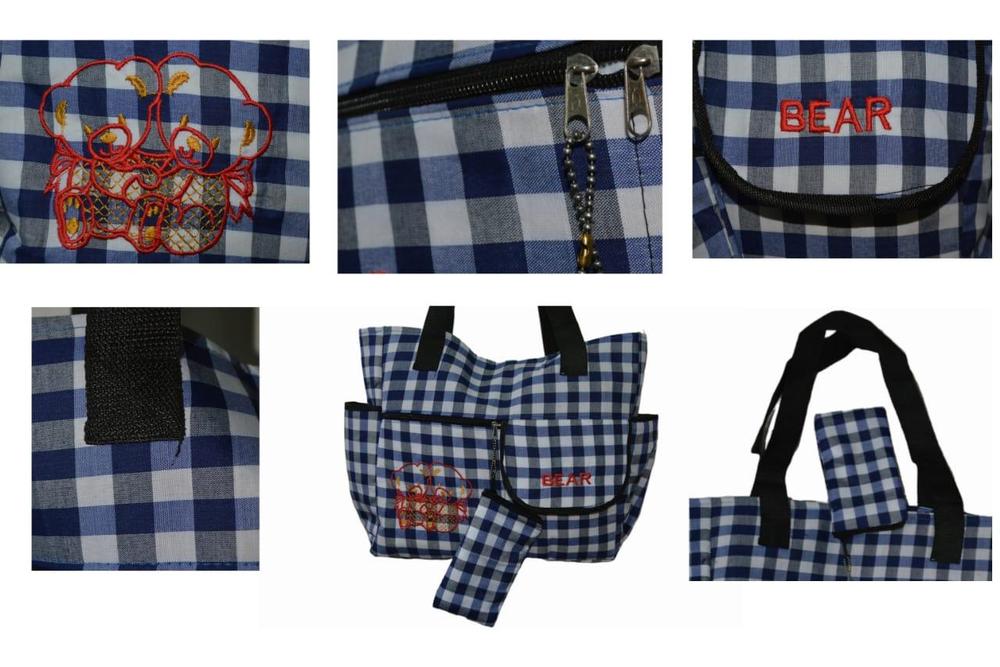 Baby Diapers Bag Blue Checkered Oxford Fabric
