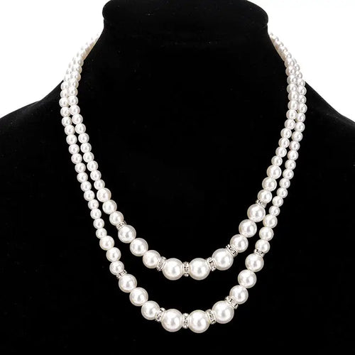 2 Layered Silver Plated Rhinestone Necklace