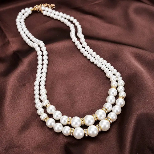 2 Layered Silver Plated Rhinestone Necklace