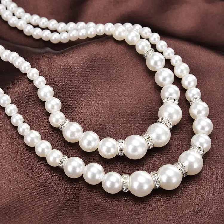 2 Layered Silver Plated Rhinestone Necklace