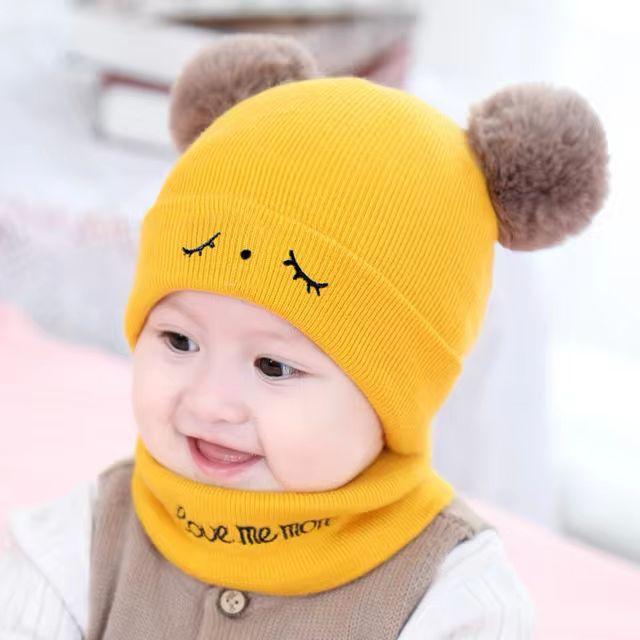 Kids Wool Cap & Neck Warmer Set Yellow 1-5 Years
