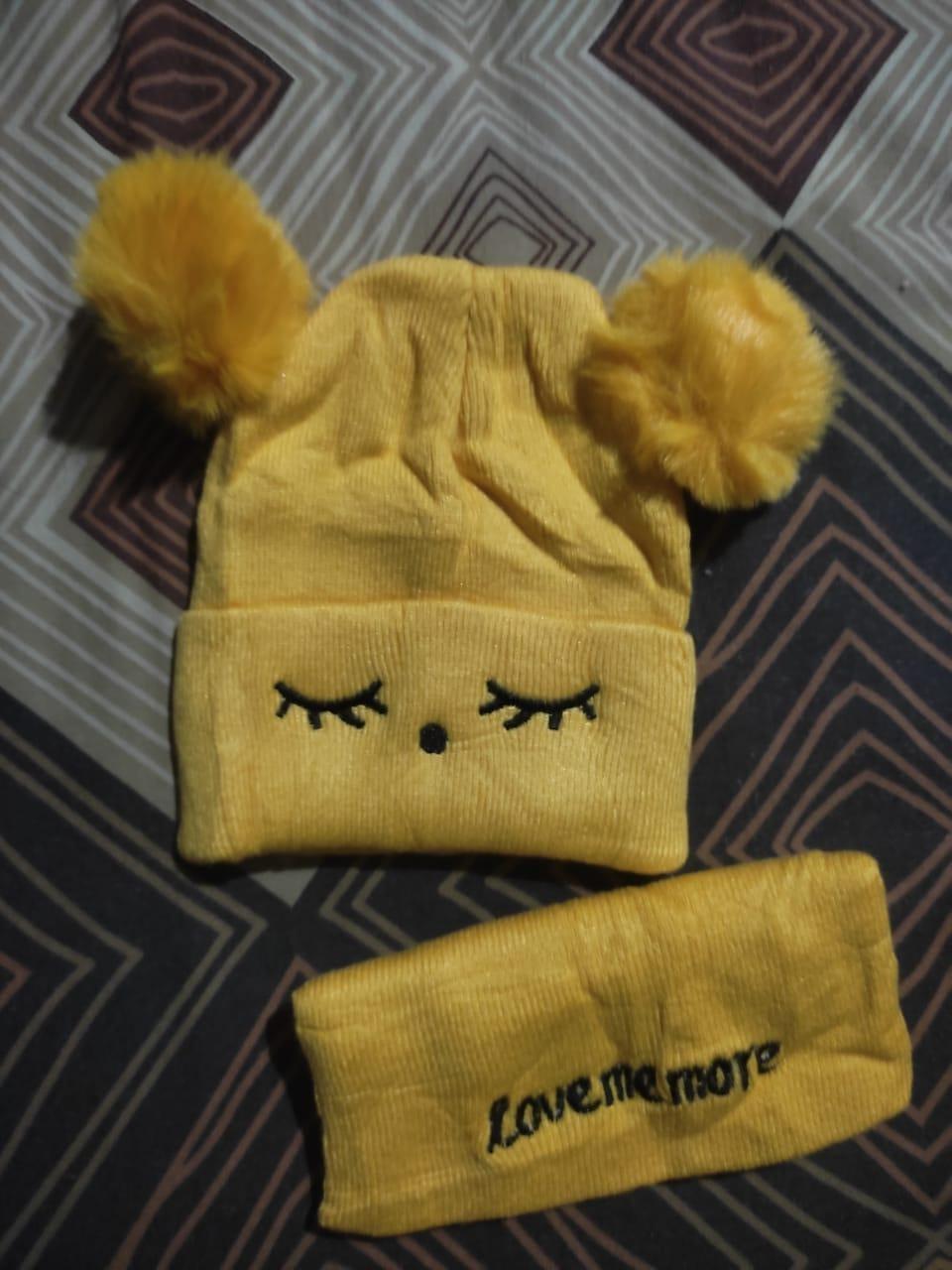 Kids Wool Cap & Neck Warmer Set Yellow 1-5 Years