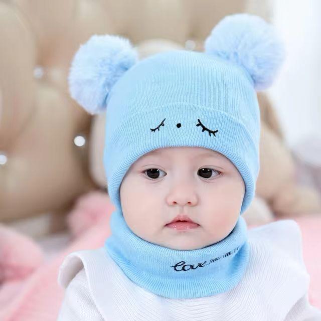Kids Blue Wool Cap & Neck Warmer Set 1-5Yr