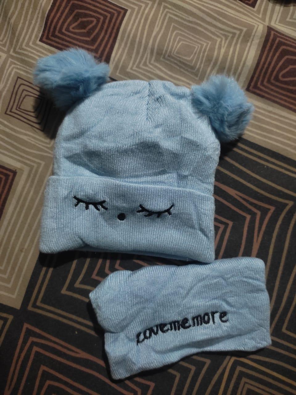 Kids Blue Wool Cap & Neck Warmer Set 1-5Yr