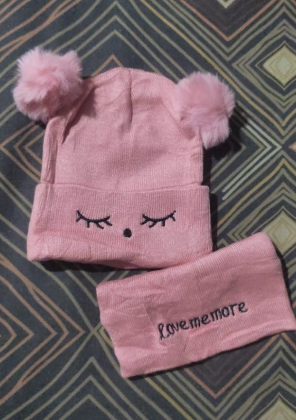 Wool Cap & Neck Warmer Set for Kids 1-5 Winter Warm
