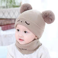 Wool Cap & Neck Warmer Set for Kids 1-5 Brown