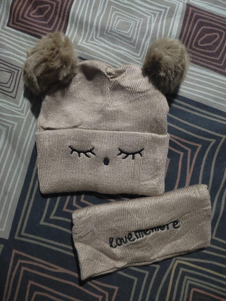 Wool Cap & Neck Warmer Set for Kids 1-5 Brown