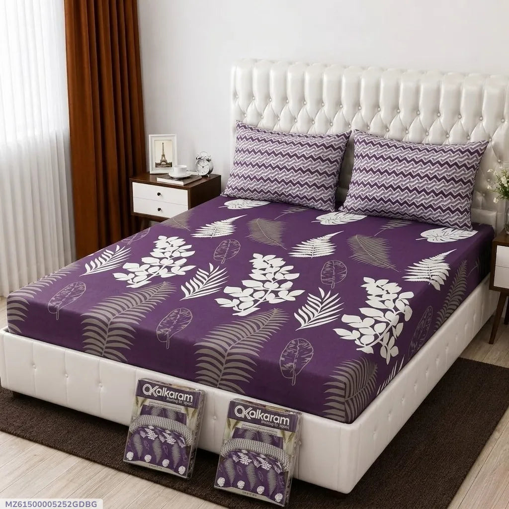 3 Pcs Cotton Salonica Printed Double Bedsheet