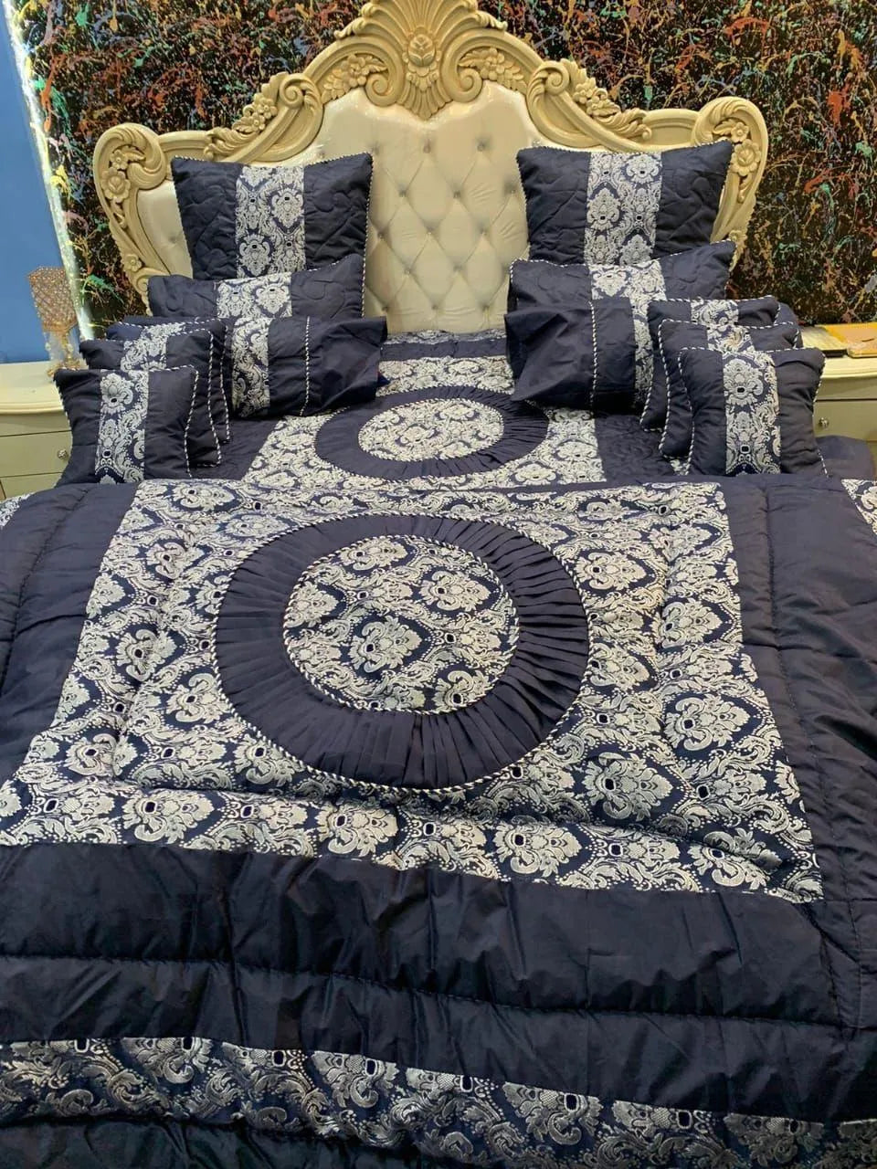 14-Piece Silk Jacquard Bridal Set Blue Silver