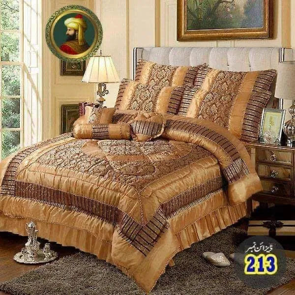 Golden Silk Jacquard Bridal Set 14 Pcs Double Bed