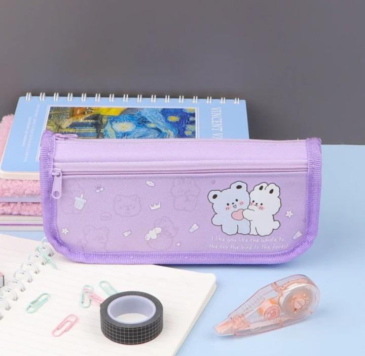 Lilac Bear Pencil Pouch for Students & Office Use