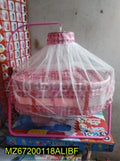 Pink Metal Kid's Swing with Mosquito Net