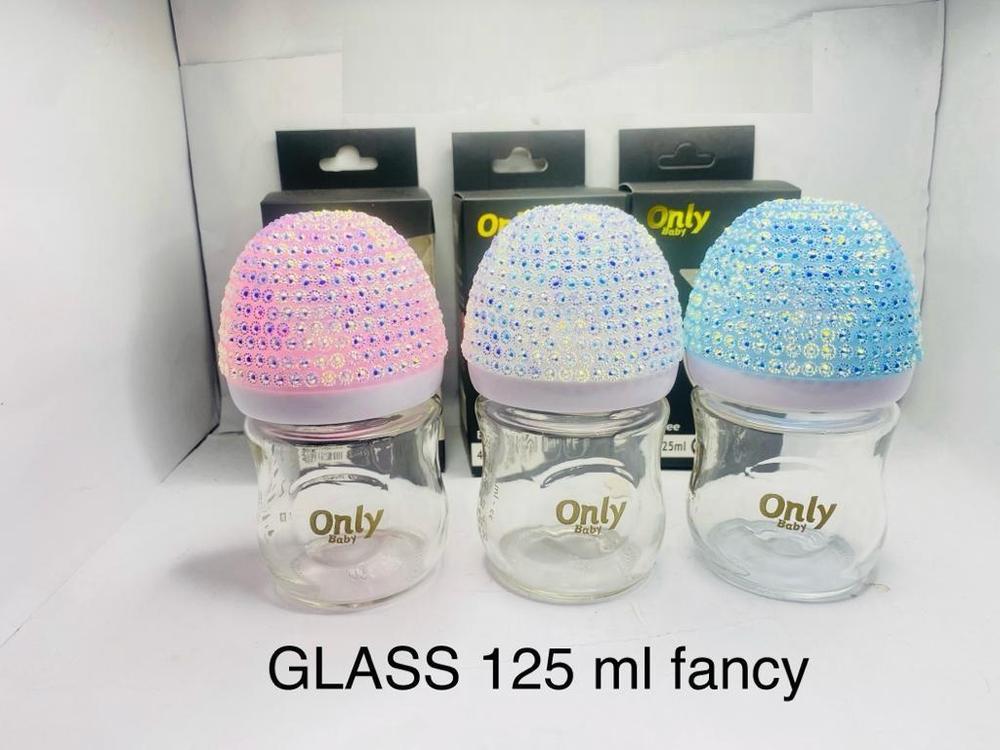 Glass Baby Feeder Pink Rhinestone Nipple 125ml