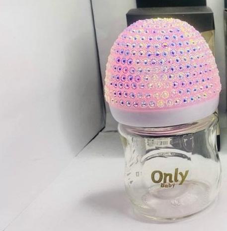 Glass Baby Feeder Pink Rhinestone Nipple 125ml