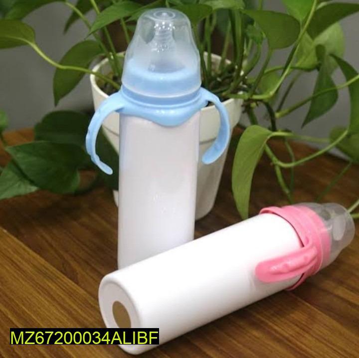 Baby Feeder with 90° Flame Design, 18/8 Stainless Steel, Spill-Free Cap, Pink Blue Handles