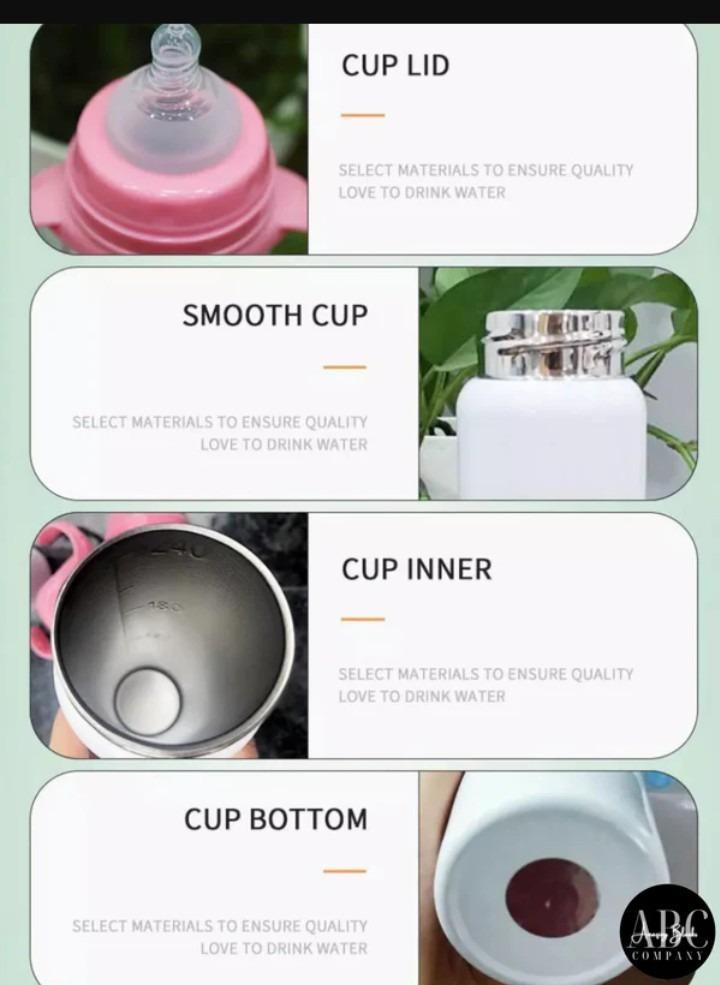 Baby Feeder with 90° Flame Design, 18/8 Stainless Steel, Spill-Free Cap, Pink Blue Handles