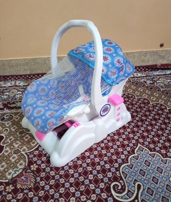 Baby Carry Cot Blue Nautical Plastic Shock Absorbing