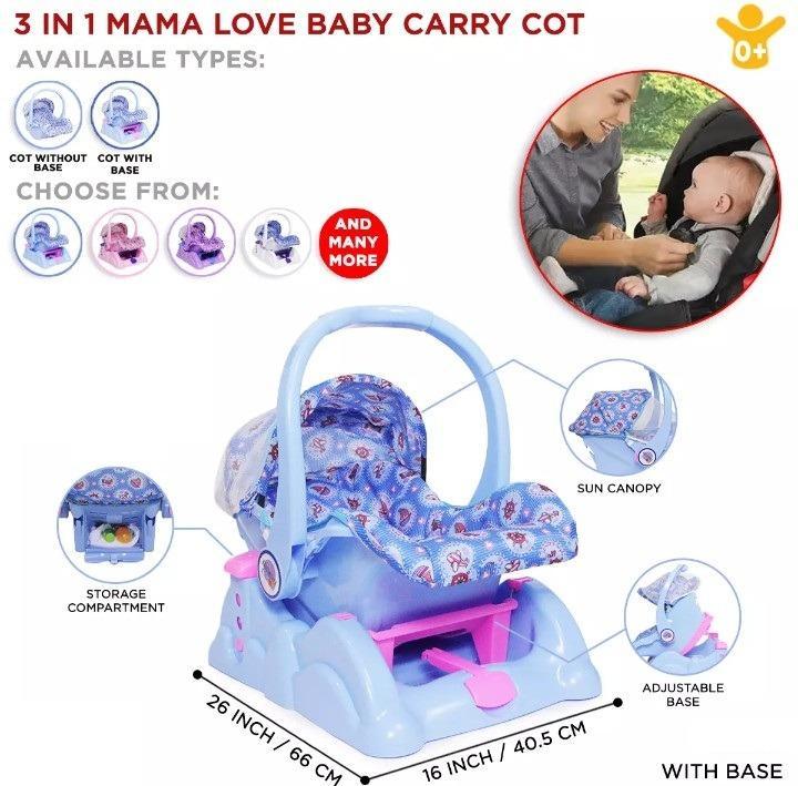 Baby Carry Cot Blue Nautical Plastic Shock Absorbing