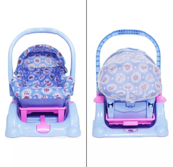 Baby Carry Cot Blue Nautical Plastic Shock Absorbing
