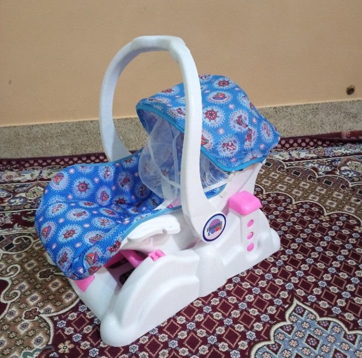Baby Carry Cot Blue Nautical Plastic Shock Absorbing