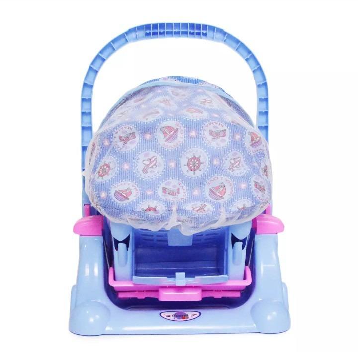 Baby Carry Cot Blue Nautical Plastic Shock Absorbing