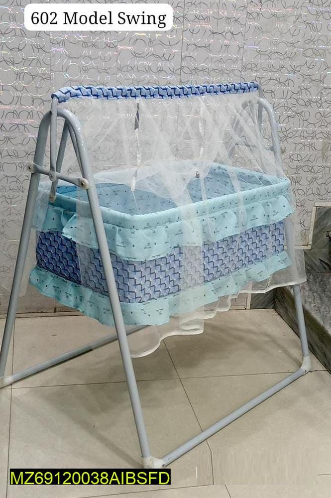 Baby Swing with Mosquito Net Blue White Design