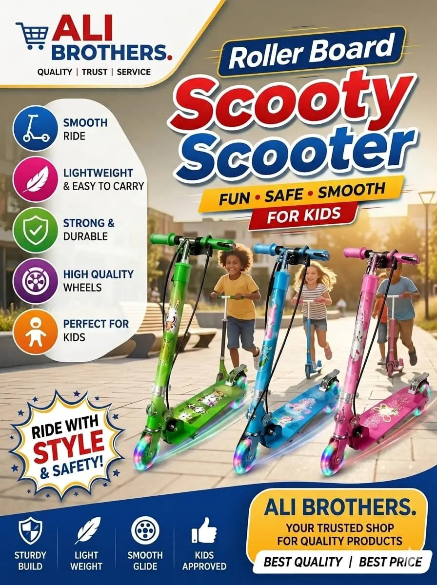 Scooty for Kids Heavy-Duty Outdoor e wheels Scotty with Hand Breaks, Adjustable Handlebar Strong Frame, Lightweight, Smooth and Fun Ride Kids Scooty Cycle, Tyre Lights