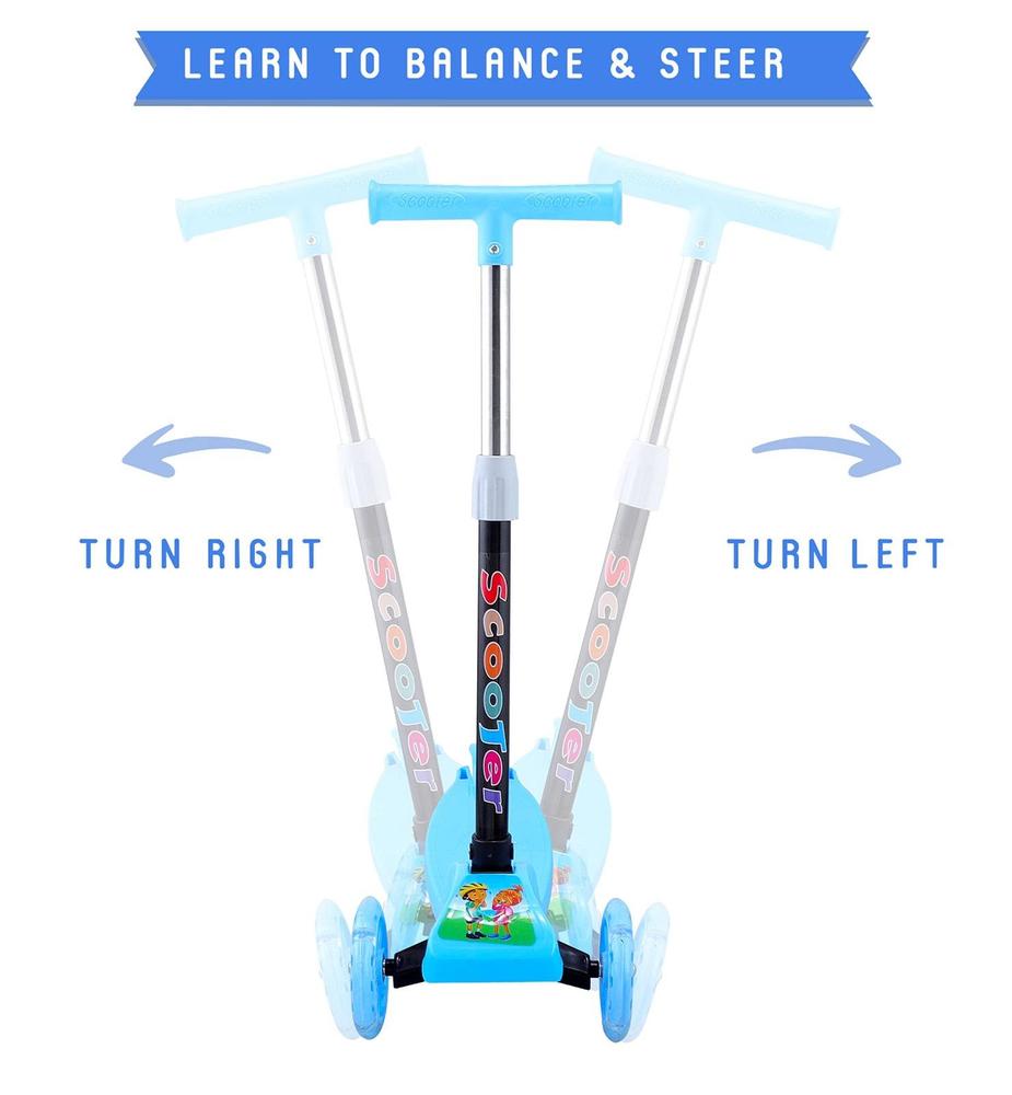 Blue Kids Scooter with Adjustable Handle & Glow Wheels