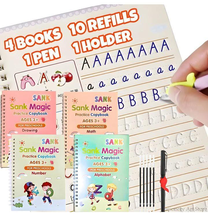 4 Pcs Magic Practice Copybook Set for Kids Ages 3+ with Pen & Refills