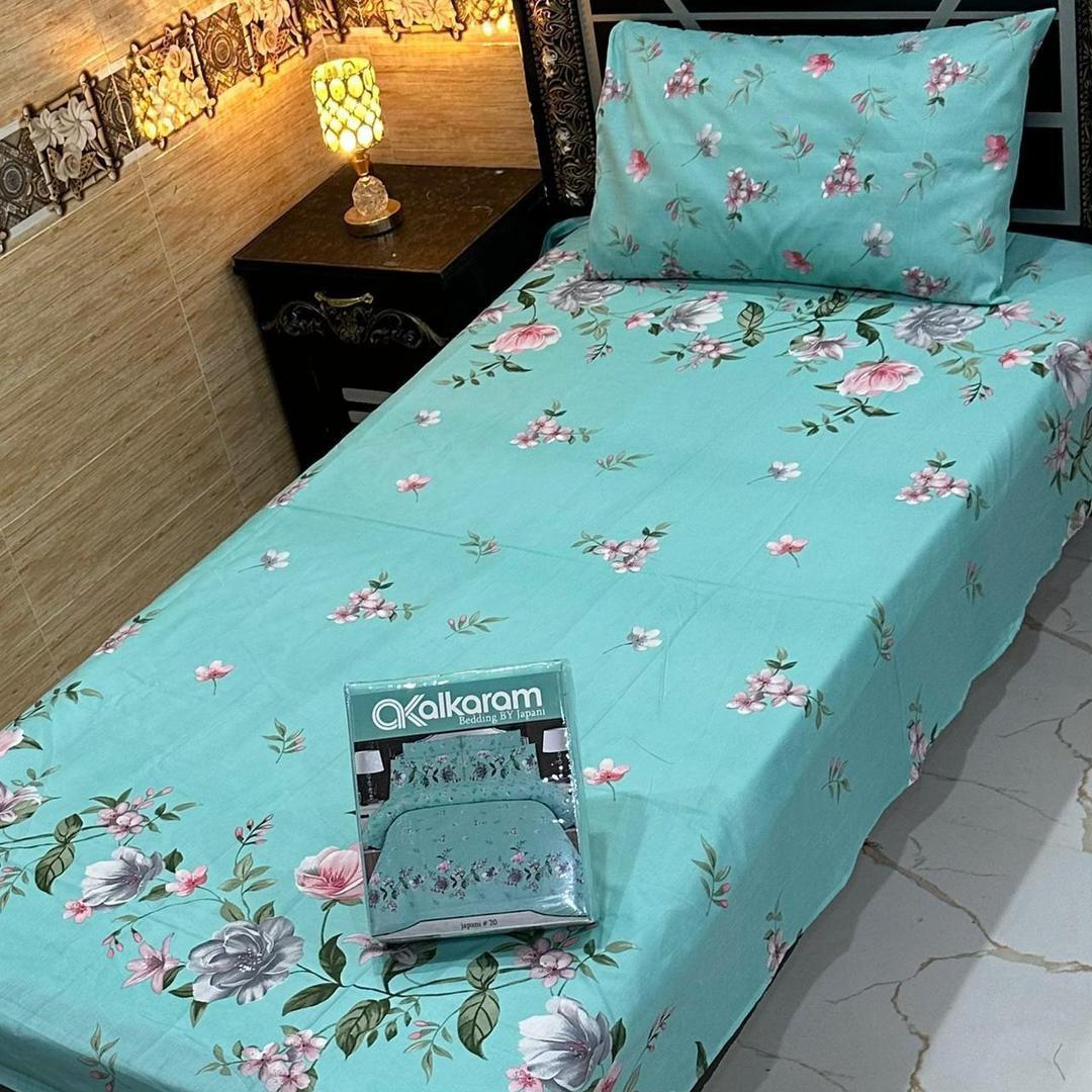Single Bed Mix Cotton Floral Blue Linen Set