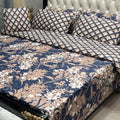 Cotton Quilted Comforter Set Blue Beige Floral Double Bed