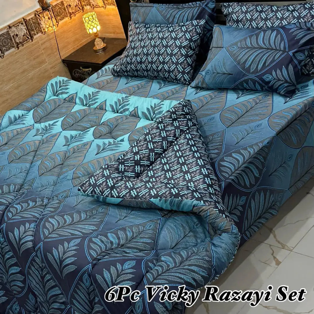 6 Pcs Cotton Salonica Printed Razai Set
