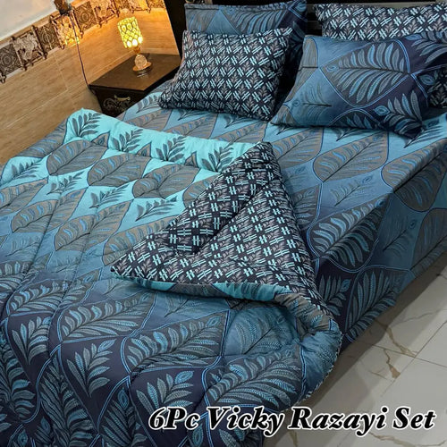 6 Pcs Cotton Salonica Printed Razai Set