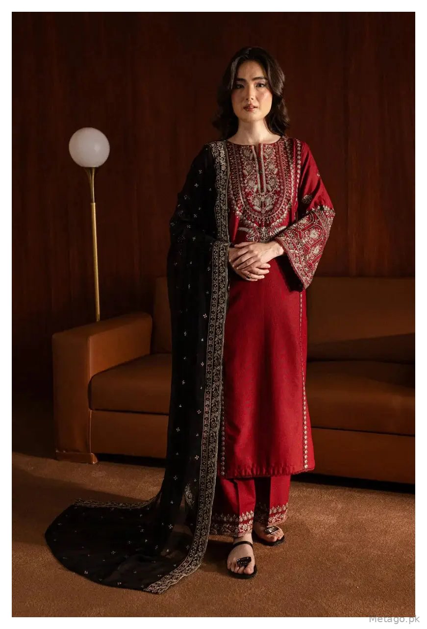 Adab 3 Pcs Women's Stitched Linen Embroidered Suit