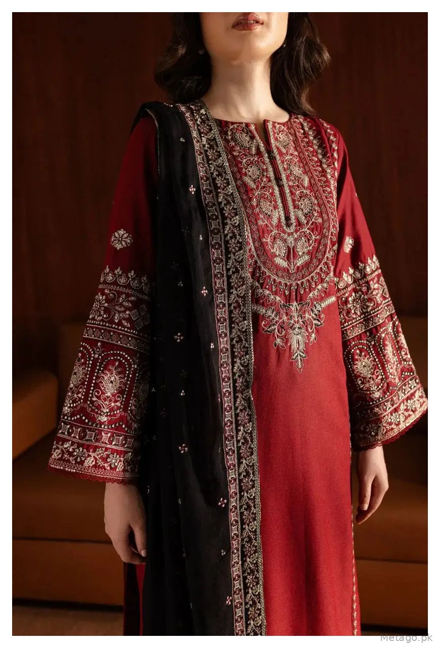 Adab 3 Pcs Women's Stitched Linen Embroidered Suit