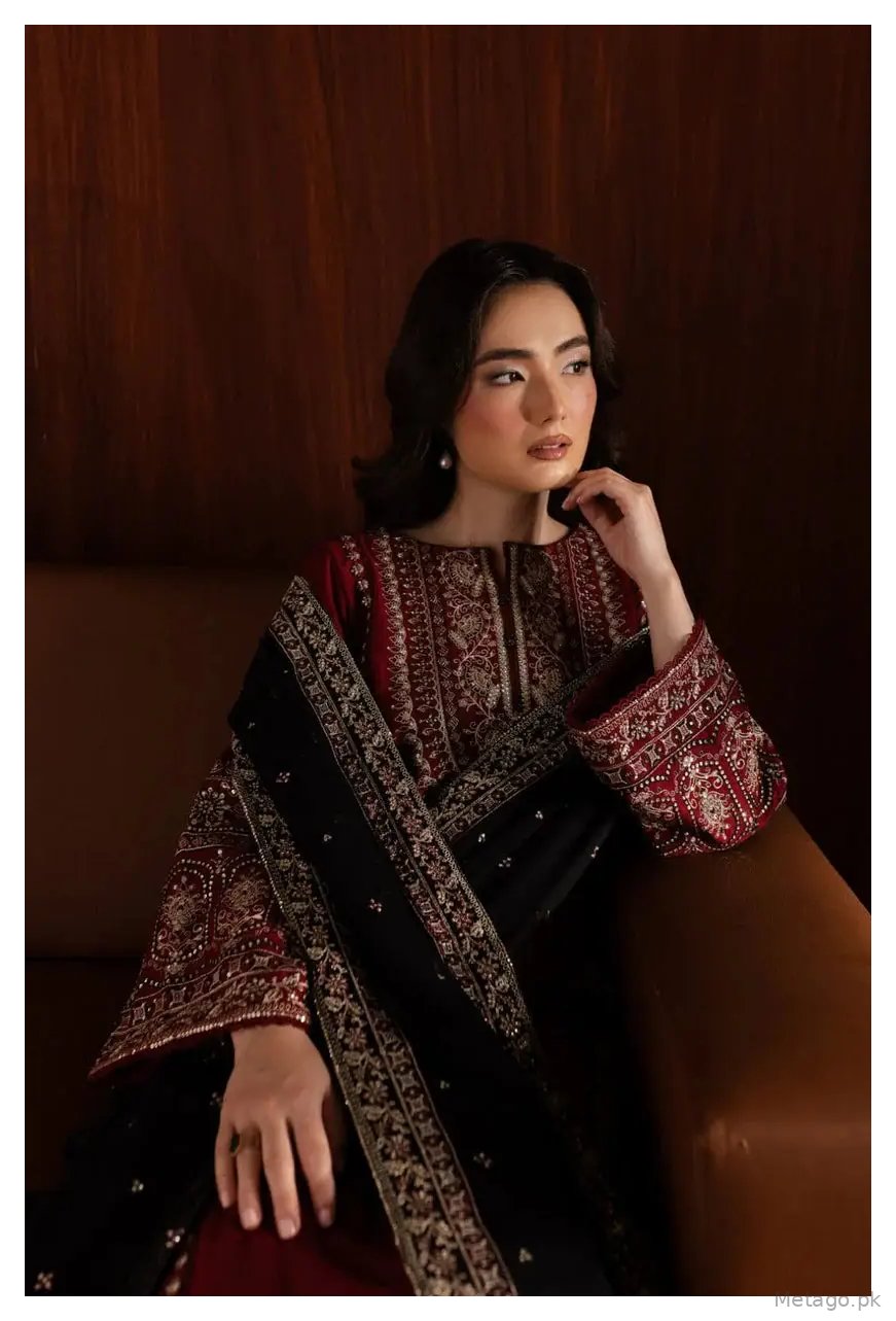 Adab 3 Pcs Women's Stitched Linen Embroidered Suit
