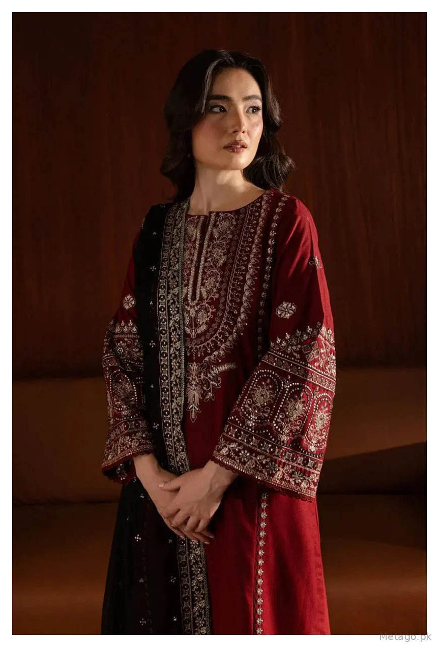 Adab 3 Pcs Women's Stitched Linen Embroidered Suit