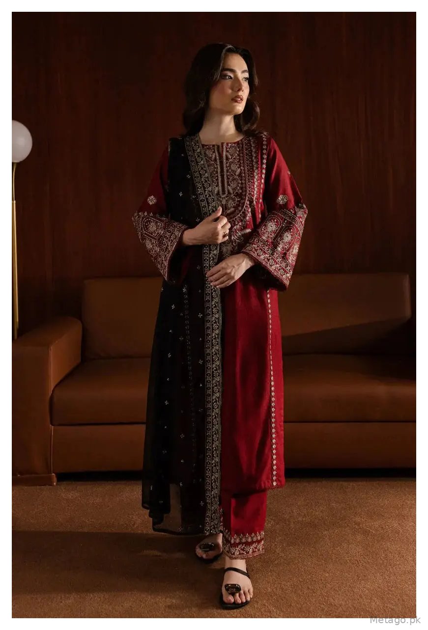 Adab 3 Pcs Women's Stitched Linen Embroidered Suit
