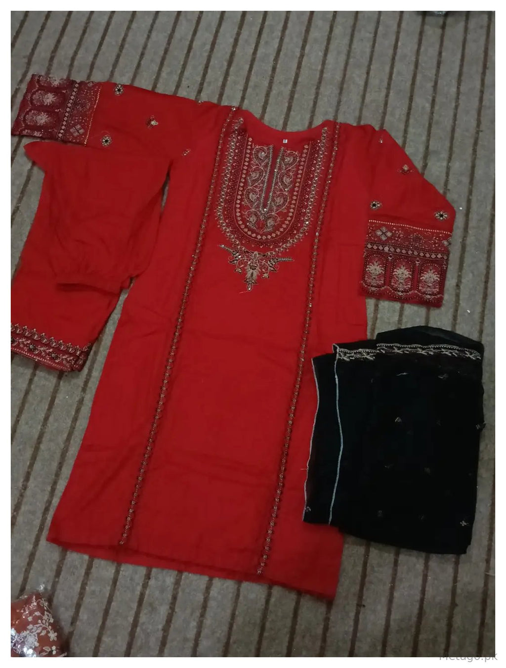 Adab 3 Pcs Women's Stitched Linen Embroidered Suit