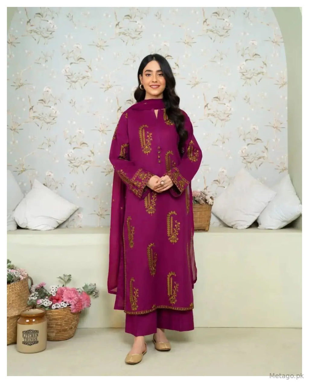 Amber 3 Pcs Women's Stitched Linen Embroidered Suit