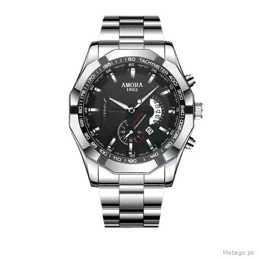 Amora Swiss Men's Chronograph Watch Black Stainless