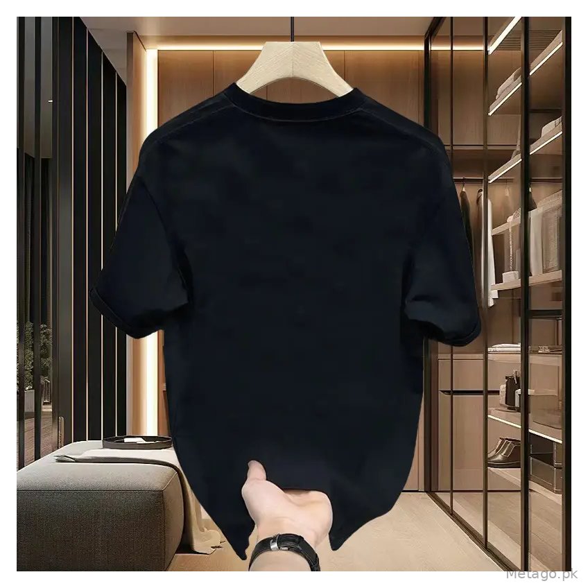 Black Heavy Cotton Round Neck T-Shirt with "TW" Print