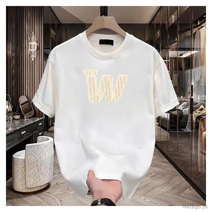 Black Heavy Cotton Round Neck T-Shirt with "TW" Print