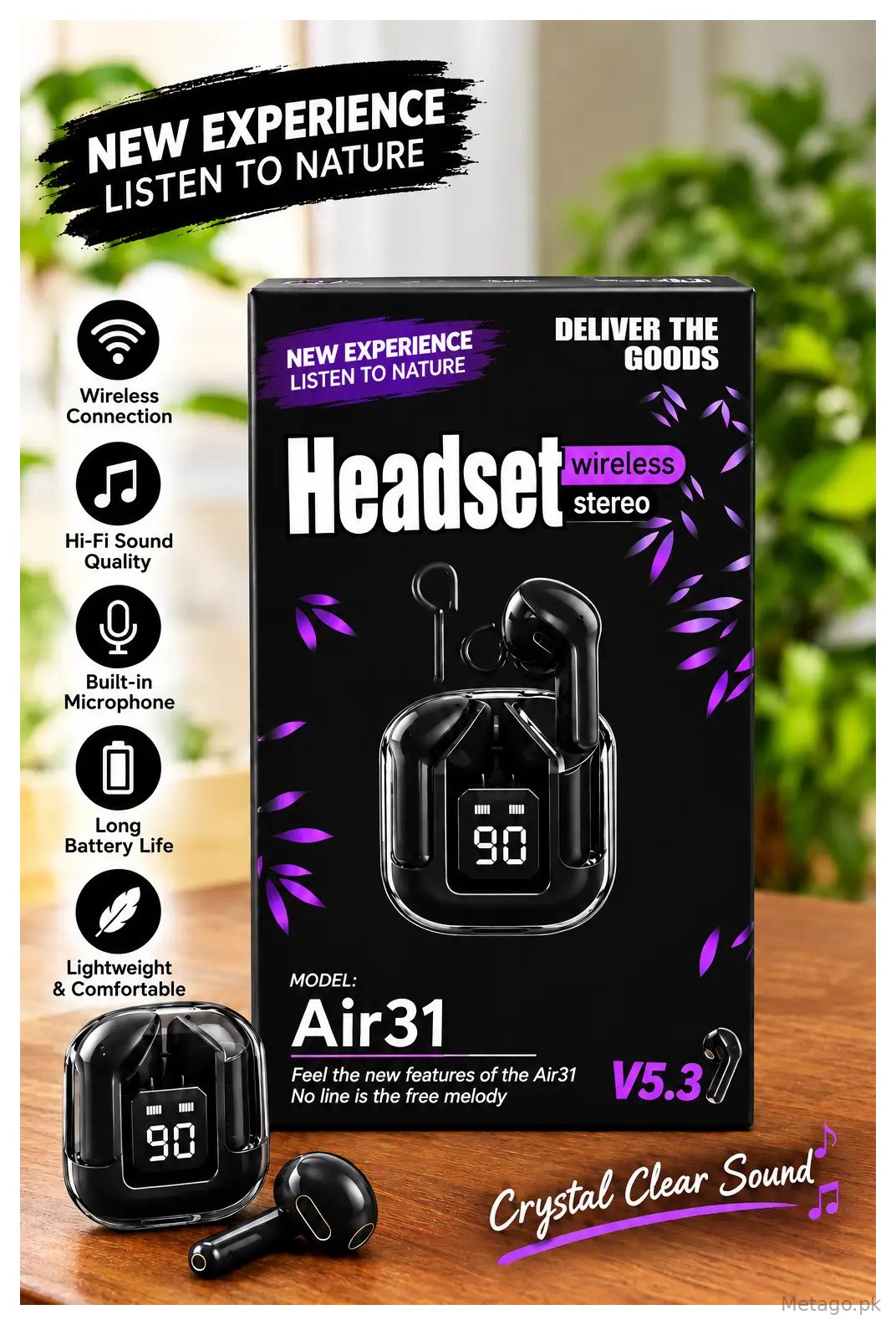 Black Long-Lasting Battery With Fast Charge 5 Earbuds